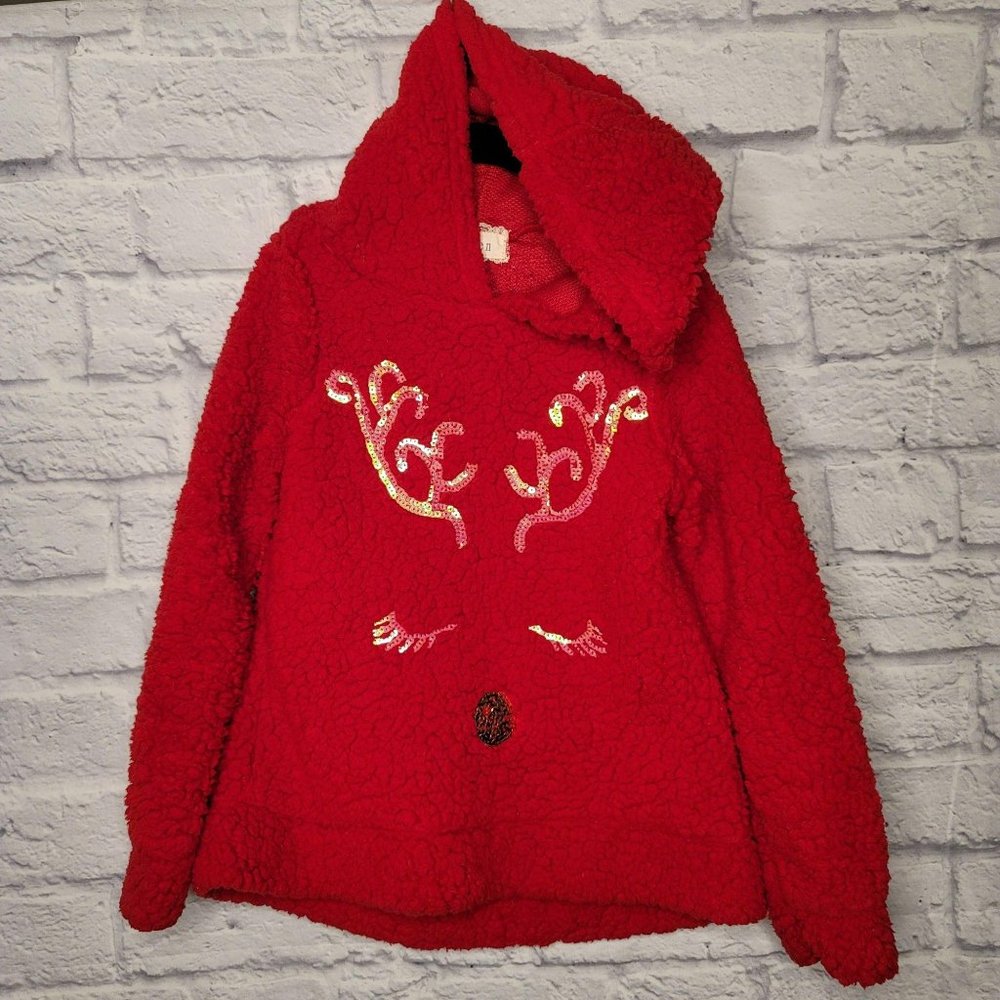 Btween Reindeer Sweater Pullover with Hood Girls Size 8